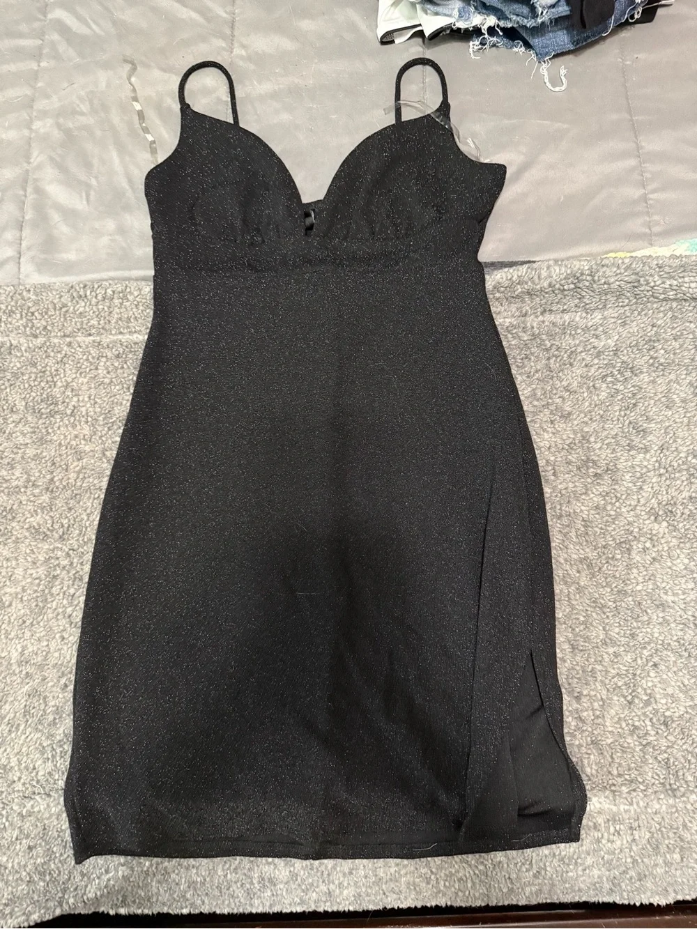 Windsor Black Sparkle Mini Slip Dress